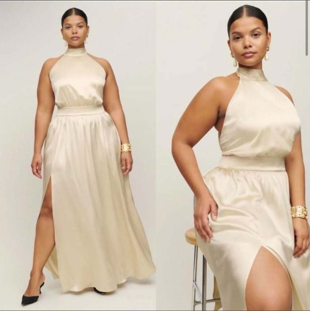Reformation Alani Silk Halter Maxi Dress Ivory Size 20